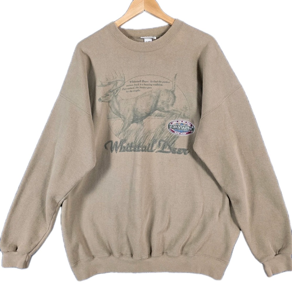 Fieldmaster Sweatshirt Men's XXL Tan Whitetail Deer Hunting USA Vintage 90s Camo